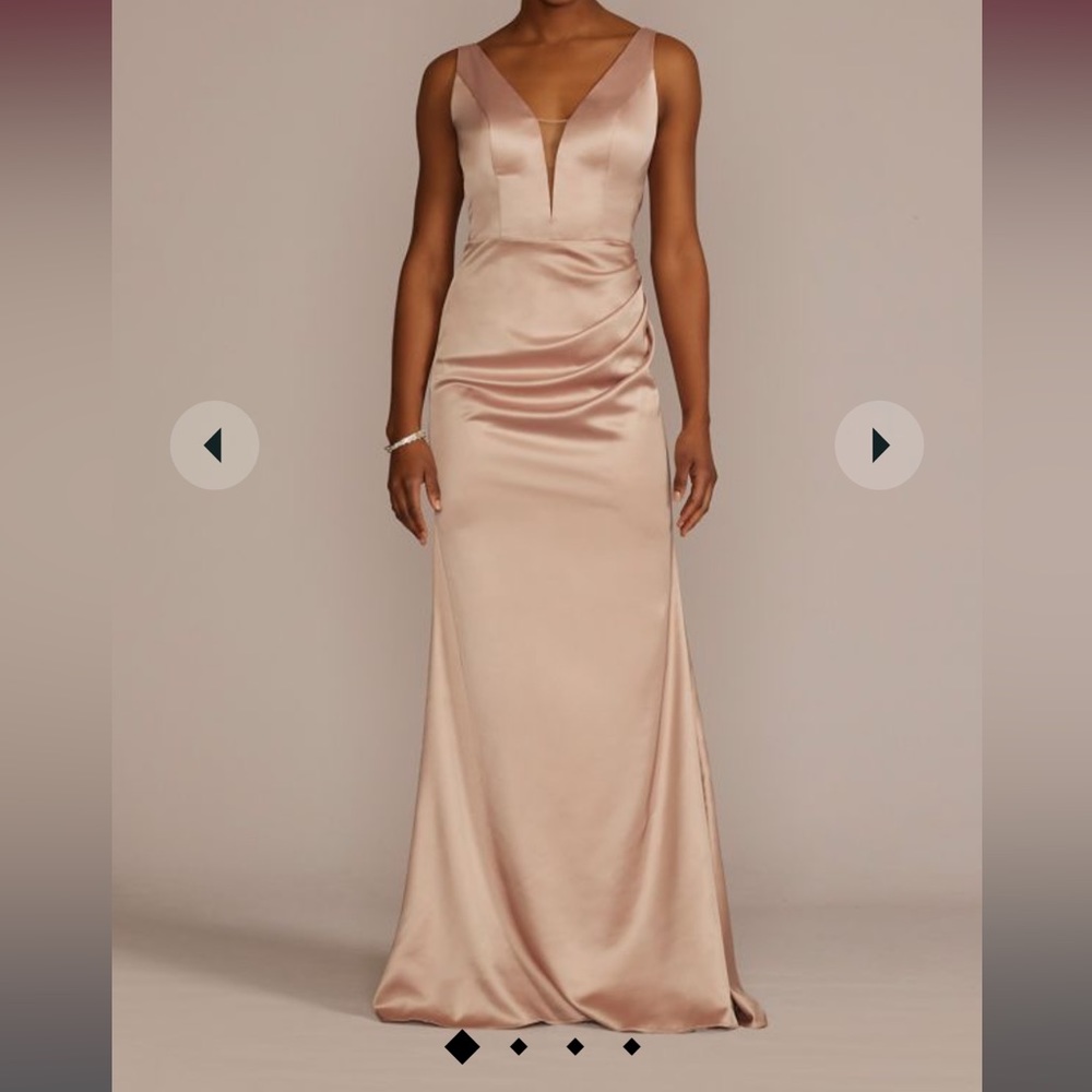 NWT David’s Bridal Stretch Satin Bridesmaid Dress in the color Sand